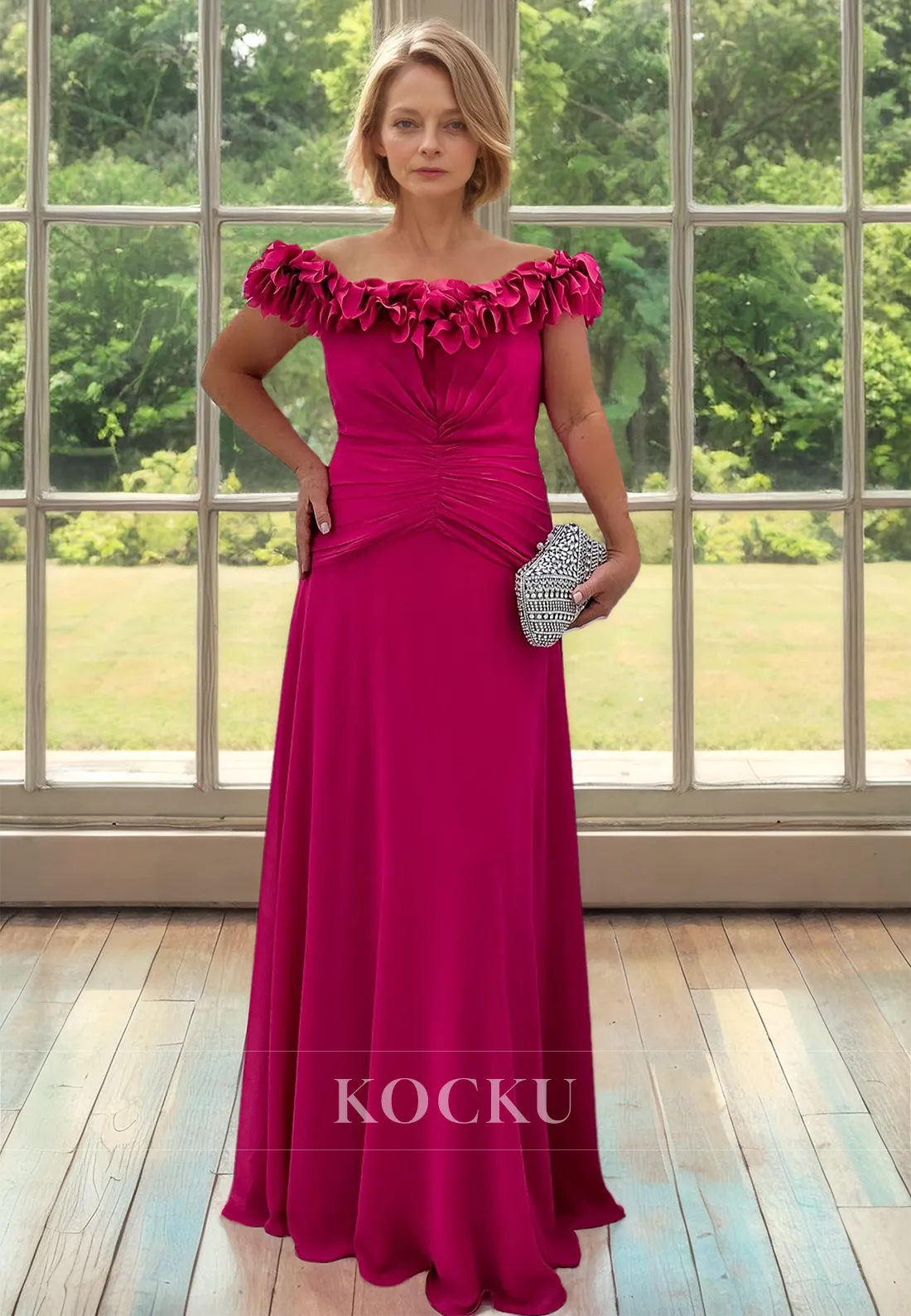 Tube Top A-Line Sleeveless Floor-Lenth Pleats Chiffon Mother of Bride Gowns Cocktail Gowns