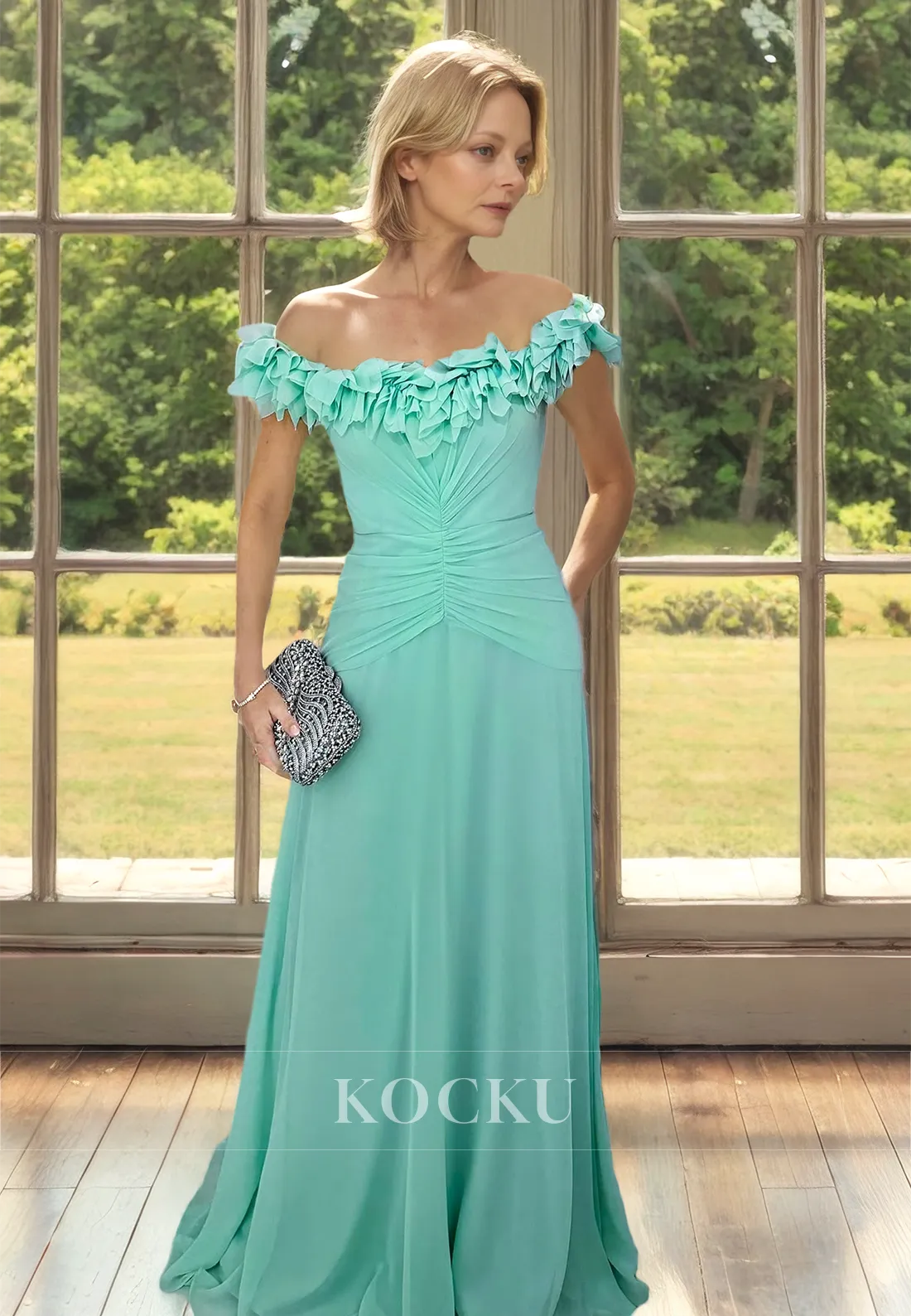 Tube Top A-Line Sleeveless Floor-Lenth Pleats Chiffon Mother of Bride Gowns Cocktail Gowns