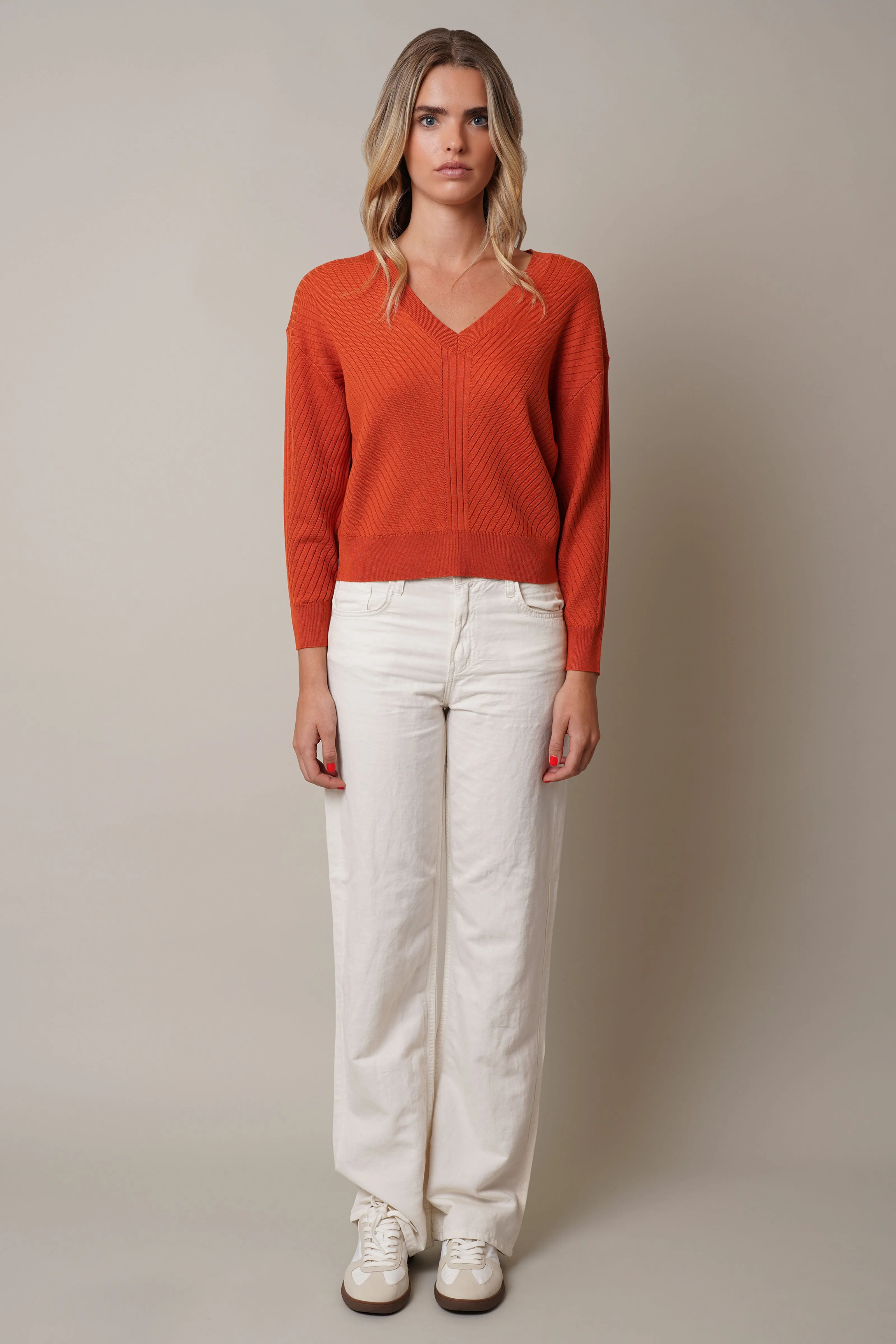 V-Neck Ribbed Dolman Sweater