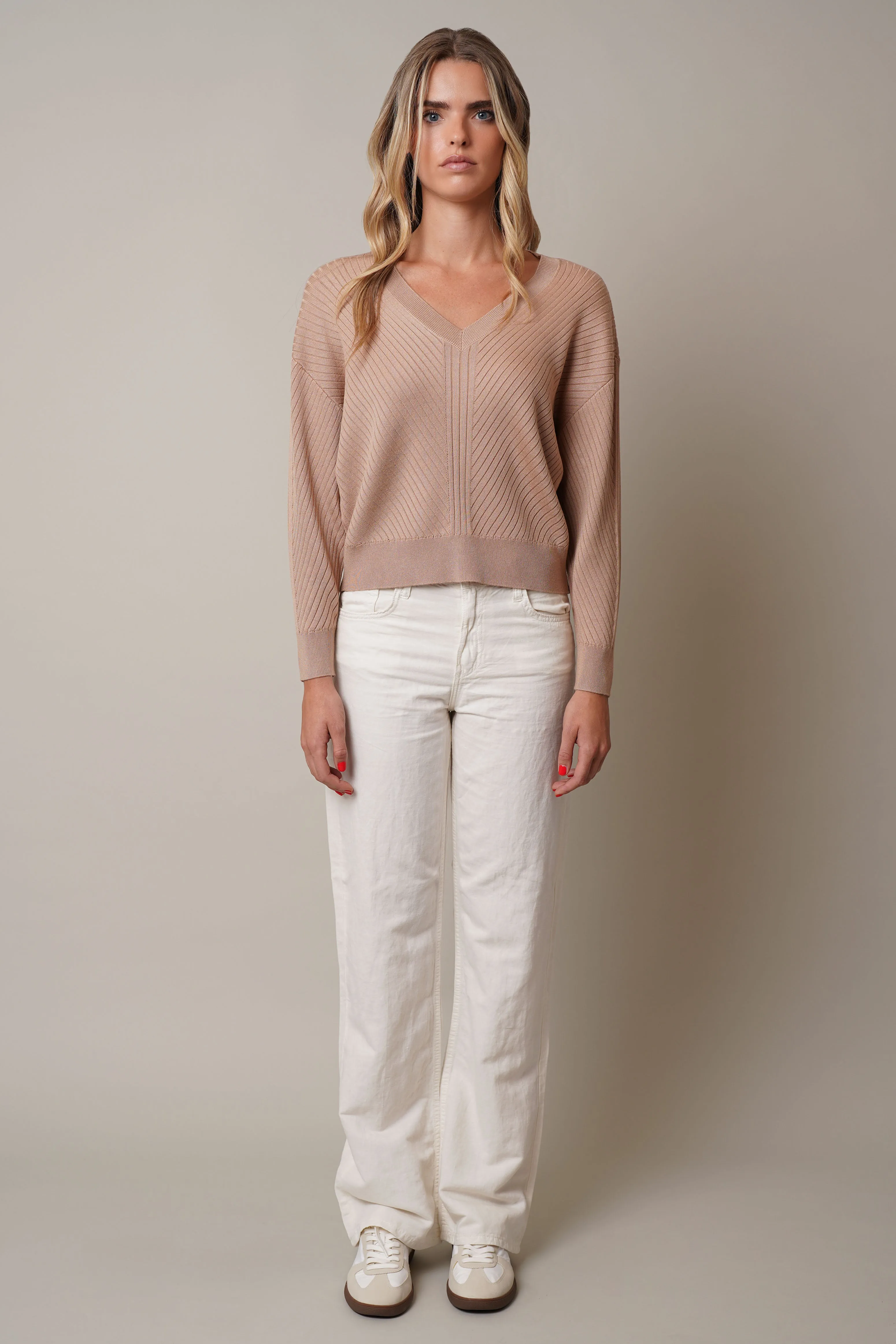 V-Neck Ribbed Dolman Sweater