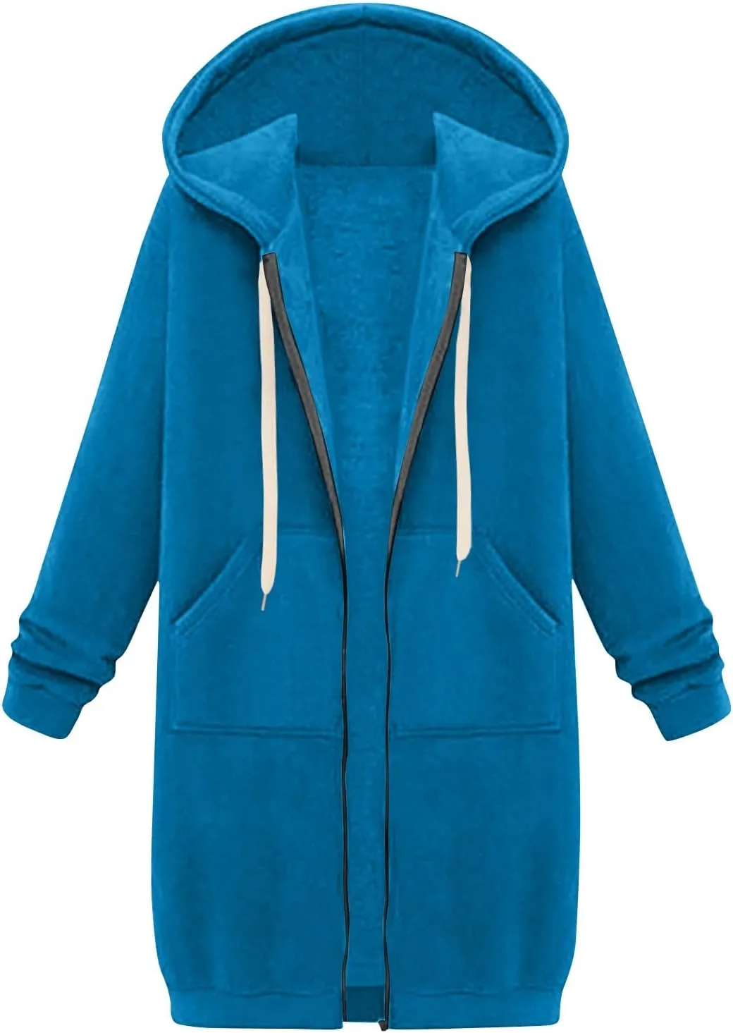 Women's Long Sleeve Long Hooded Open Front Cardigan Jacket With Pockets Casual Lightweight Duster Coat Fall And Winter