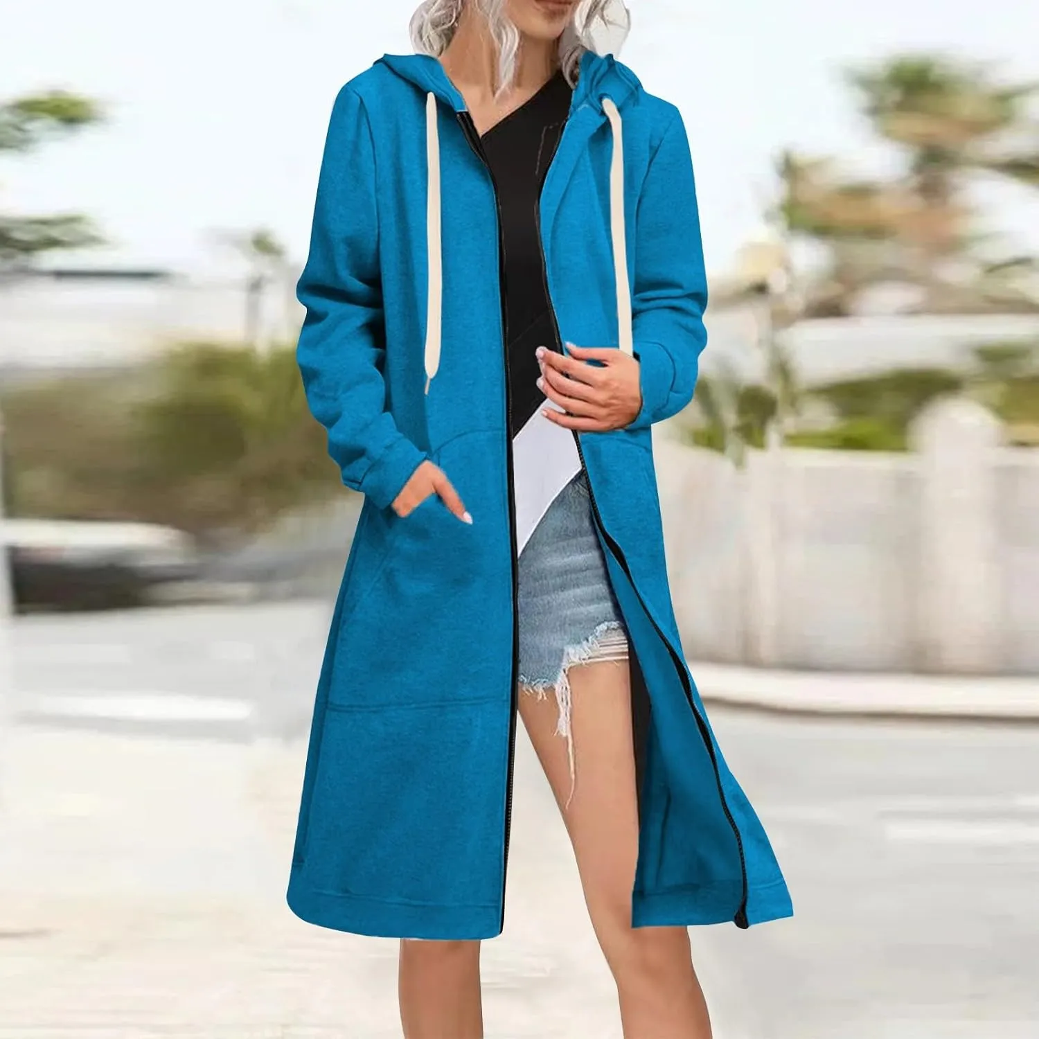 Women's Long Sleeve Long Hooded Open Front Cardigan Jacket With Pockets Casual Lightweight Duster Coat Fall And Winter