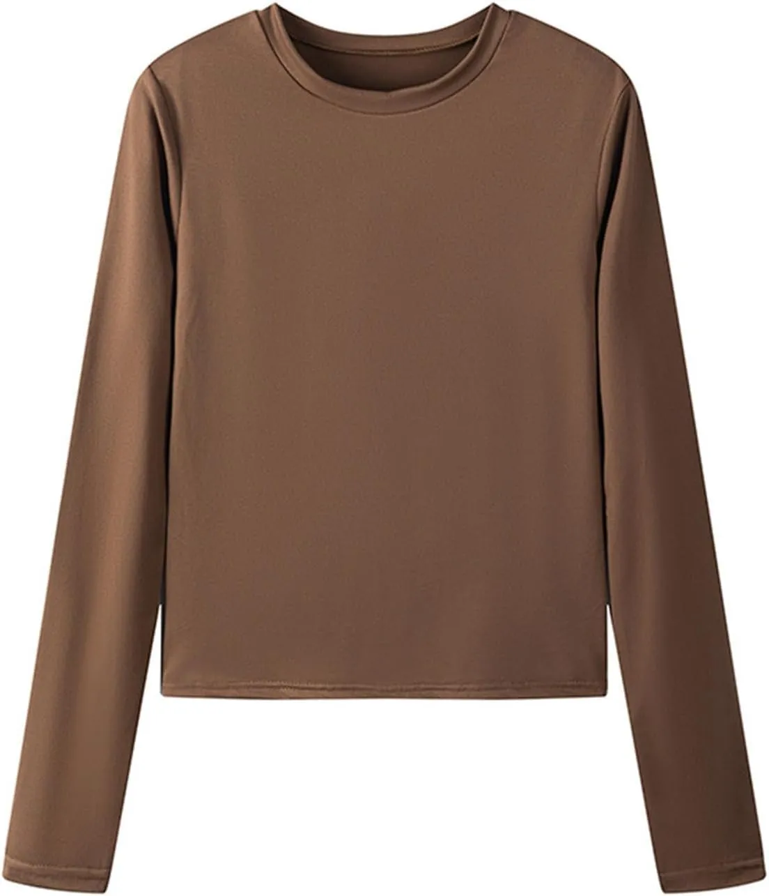 Womens Tops Trendy Solid Color Pullover Casual Long Sleeve Shirts Crew Neck Slim Stretch Clothes 2024