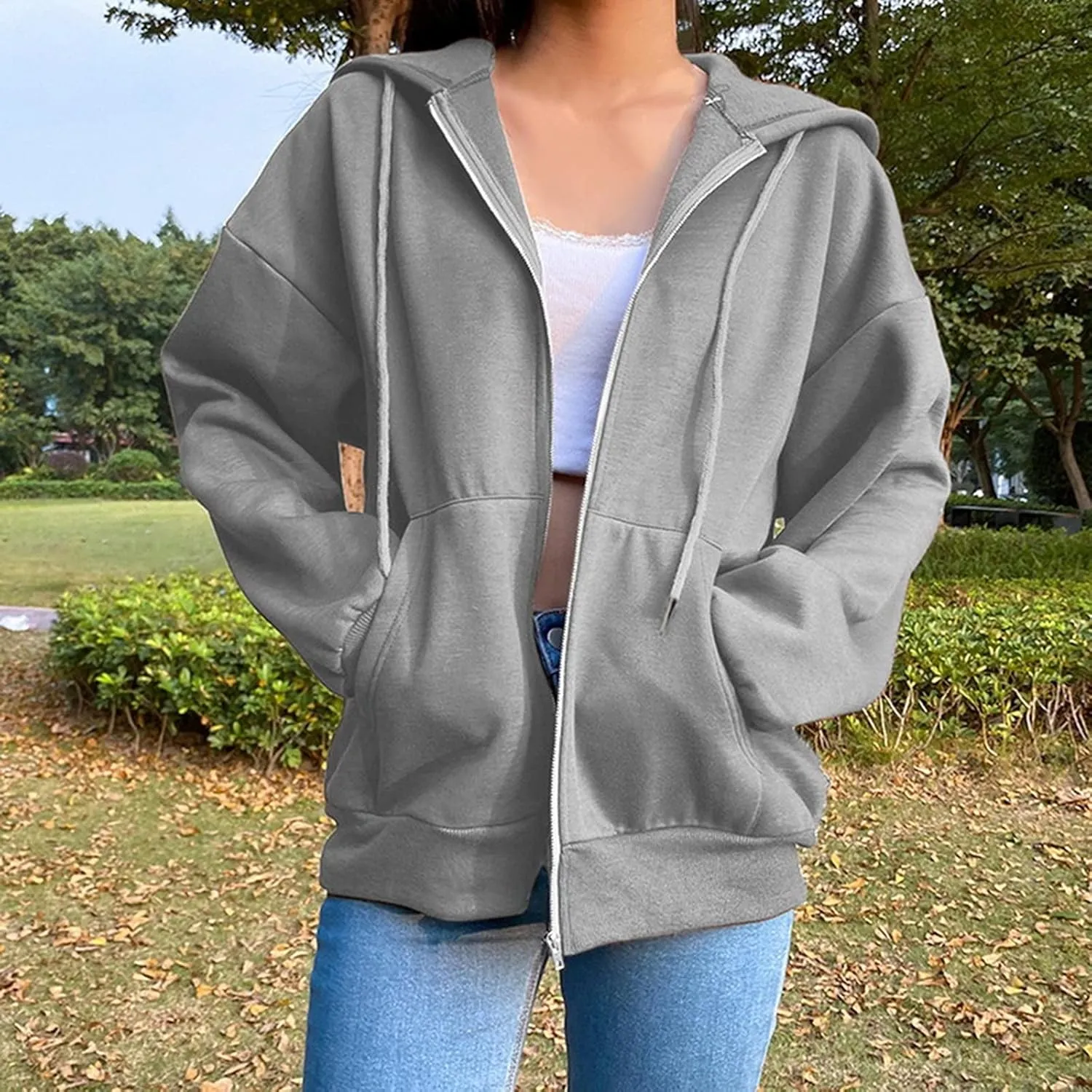 Womens Zip Up Hoodie Oversized Plus Size Aesthetic Cute Grunge Y2K Hoodies Teen Girls Vintage Baggy Sweatshirt