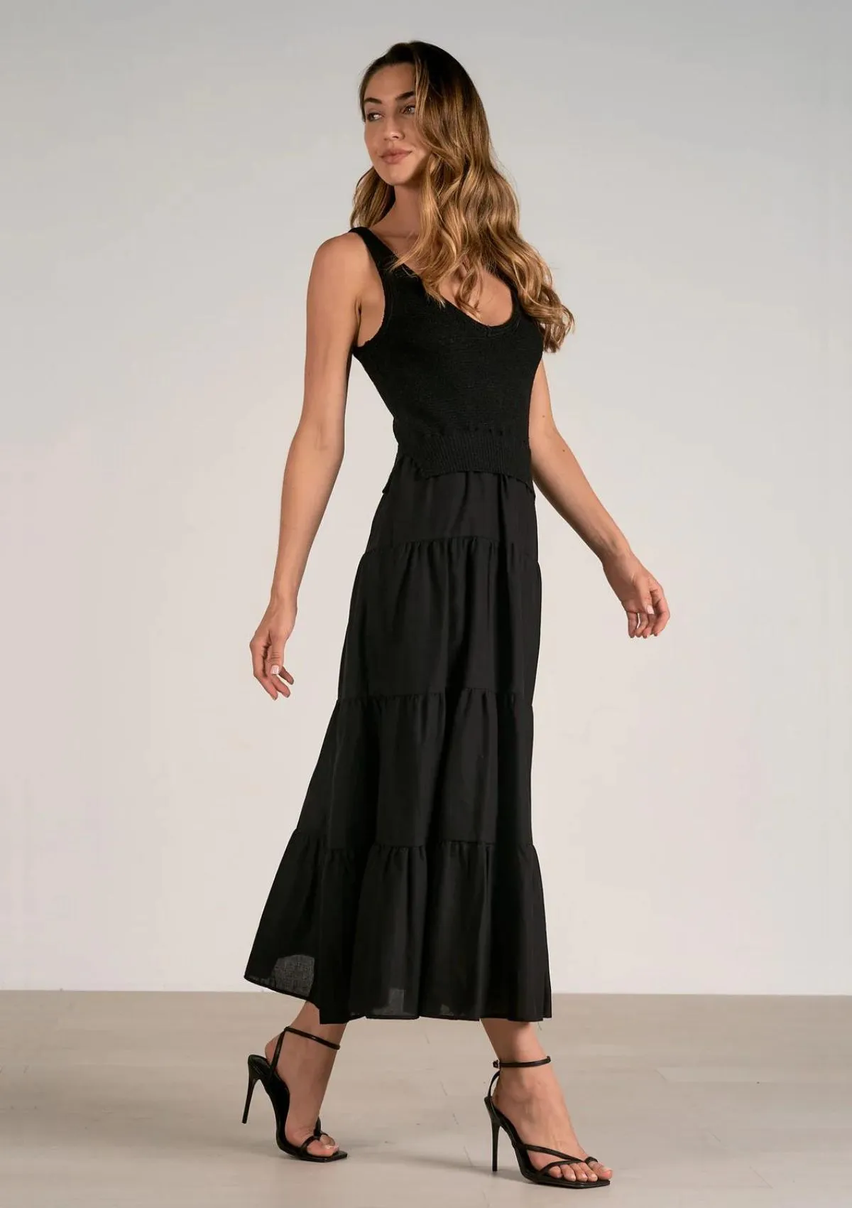 Woven and Knit Mix Maxi Dress - Black