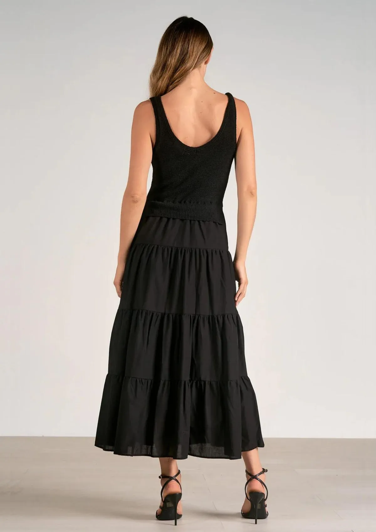 Woven and Knit Mix Maxi Dress - Black