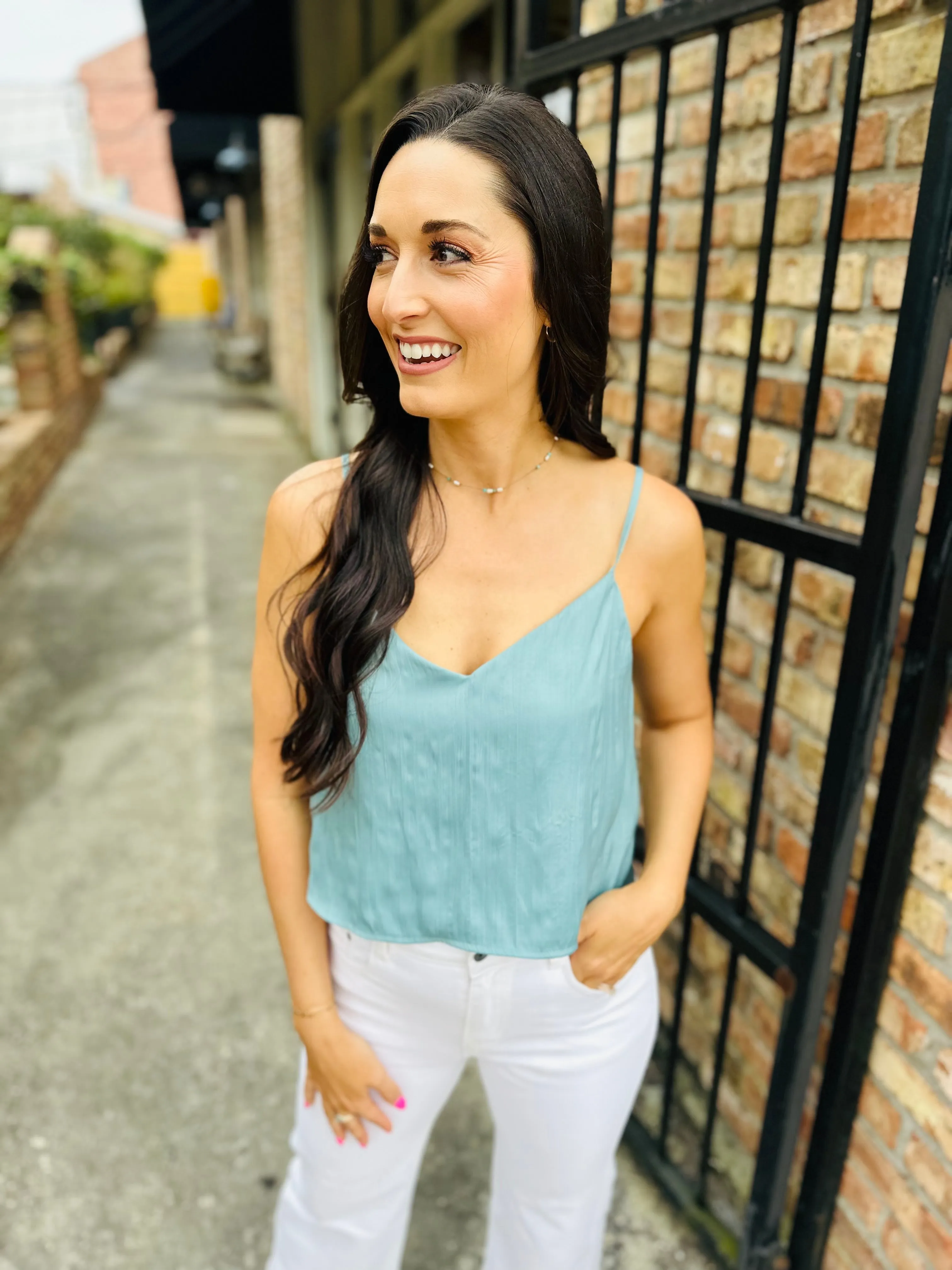 Z Supply Fiore Crinkle Tank- Sea Pine