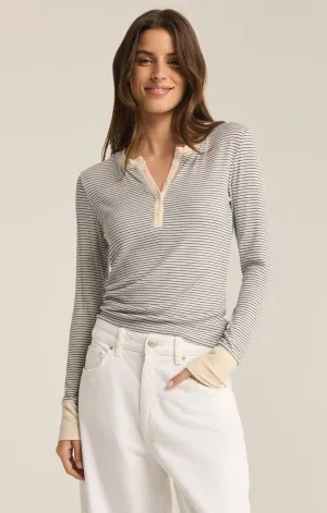 Z-Supply Scarlett Stripe Rib Henley - SEA SALT