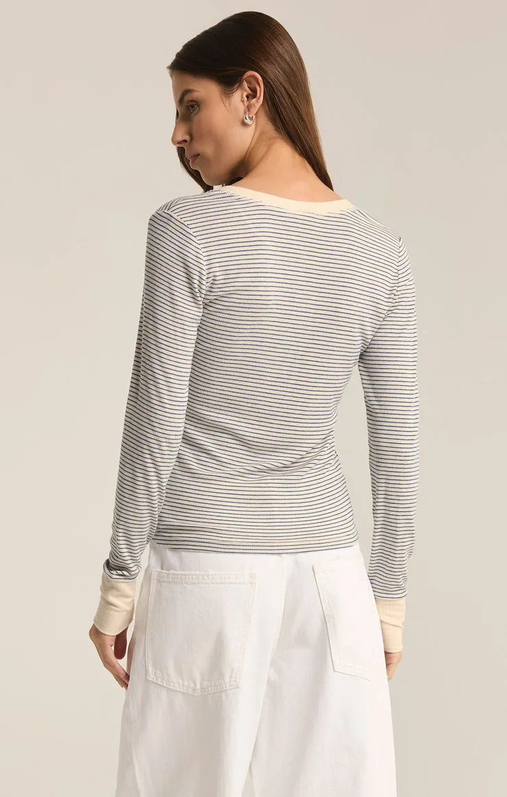 Z-Supply Scarlett Stripe Rib Henley - SEA SALT