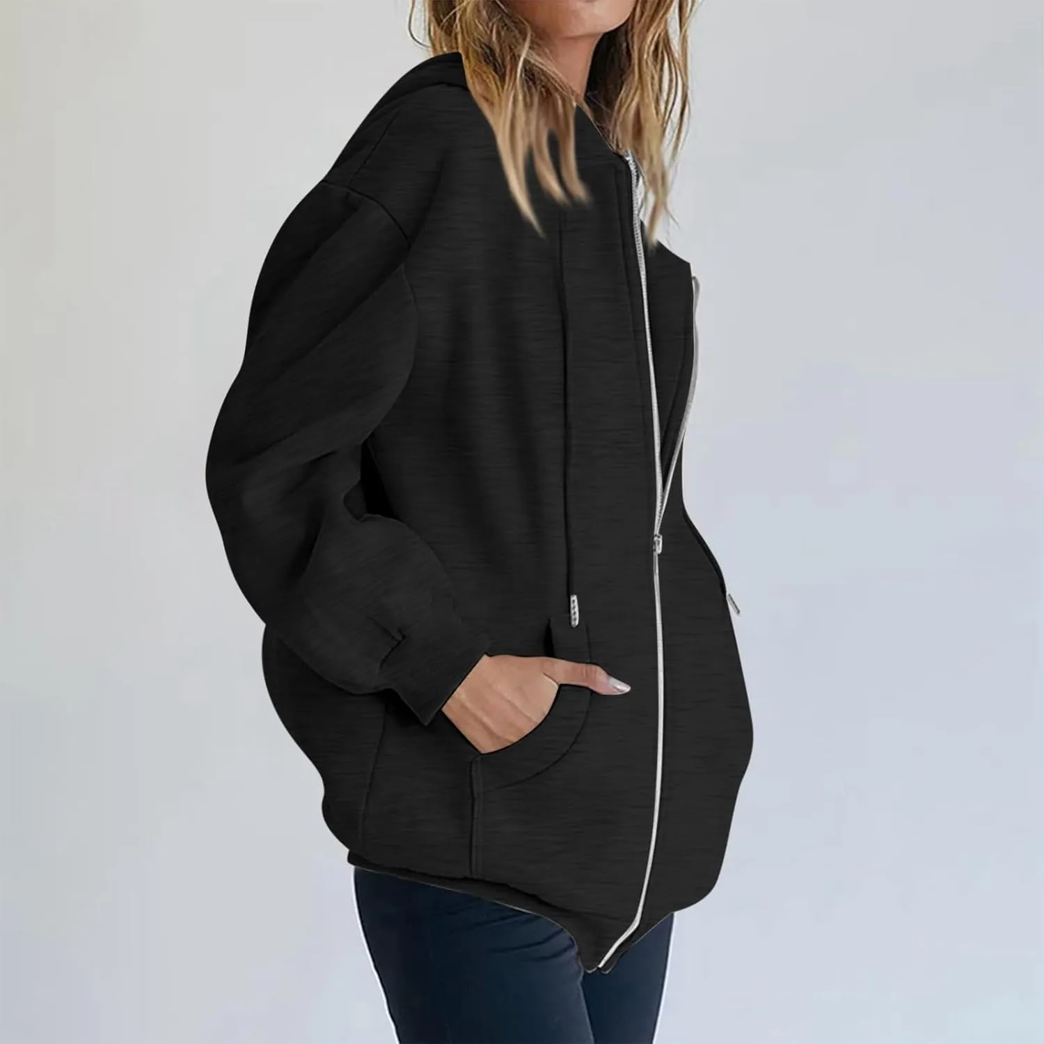 Zip Up Hoodie Women Fleece Lined Long Sleeve Oversized Sweatshirt Cute Hoodies Y2K Trendy Fall Jackets with Pockets