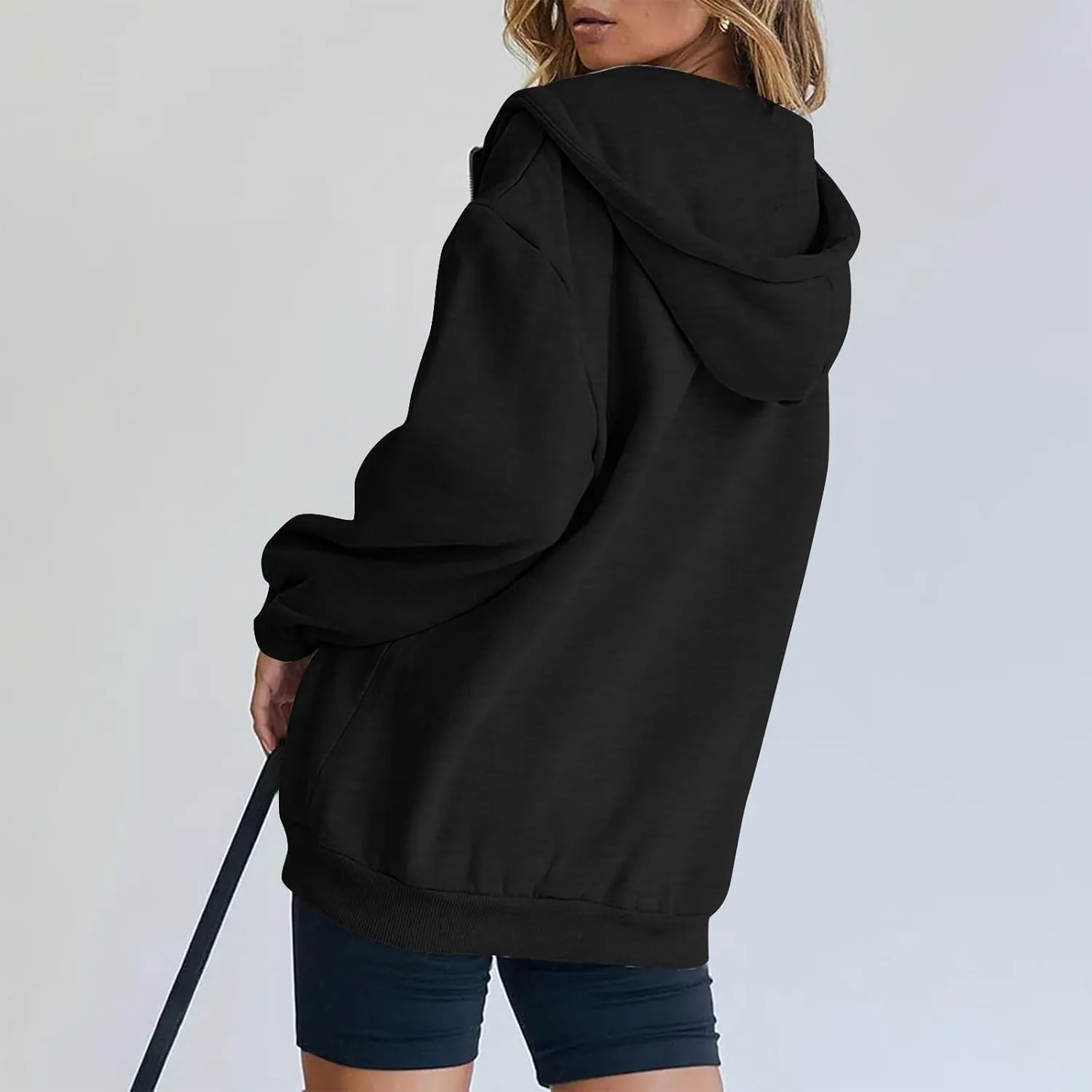 Zip Up Hoodie Women Fleece Lined Long Sleeve Oversized Sweatshirt Cute Hoodies Y2K Trendy Fall Jackets with Pockets