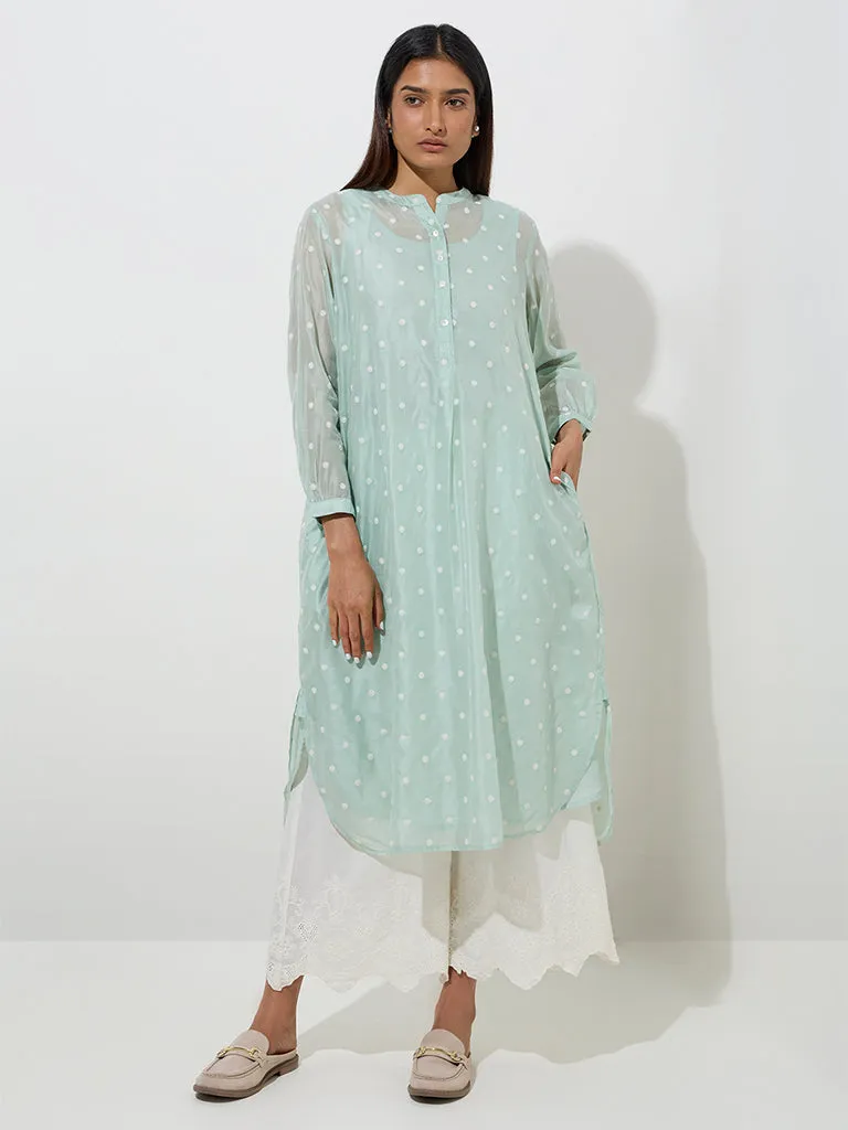 Zuba Mint Floral Embroidered A-Line Kurta with Inner