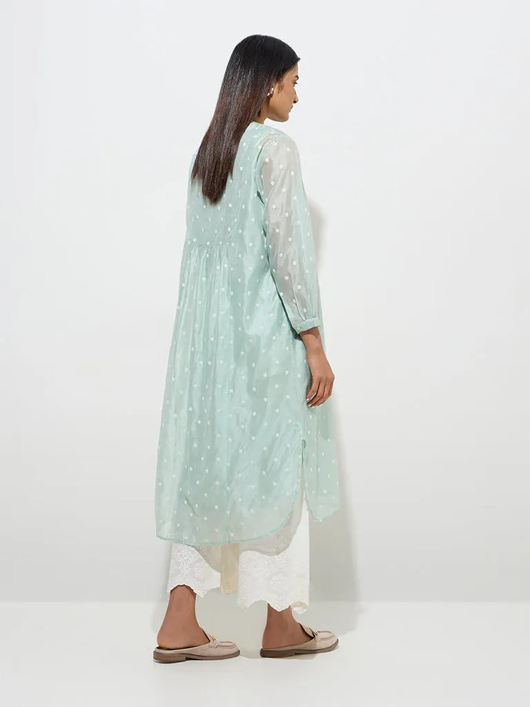 Zuba Mint Floral Embroidered A-Line Kurta with Inner